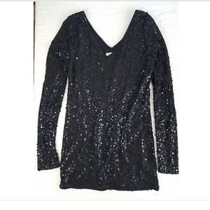 VANITY Black Dressb  LBD Small Sequin Long Sleeve